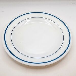 Vintage Anchor Hocking Milk Glass Plate w/ Blue 9"